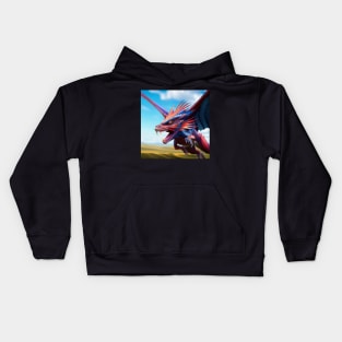 Blue, Red and Purple Spikey Dragon with Wings Kids Hoodie